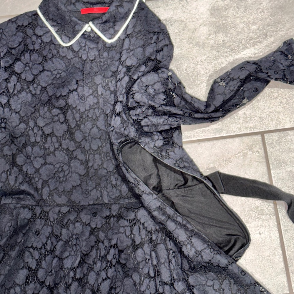 CH Carolina Herrera Floral Lace Peter Pan Collar Dress Women 10 Black Luxury - Picture 16 of 16